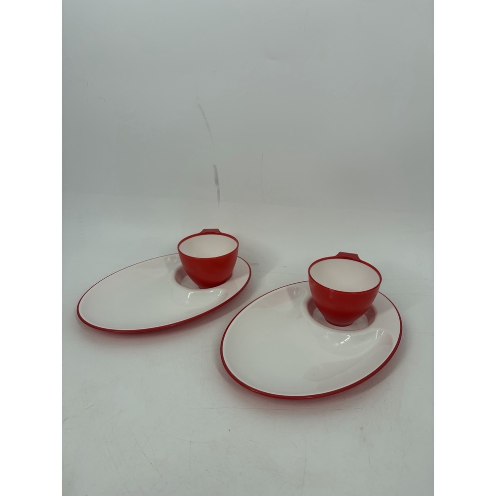 Vintage Ikea Red Cup and Plate Set by Johanna Jelnik Set Of 2